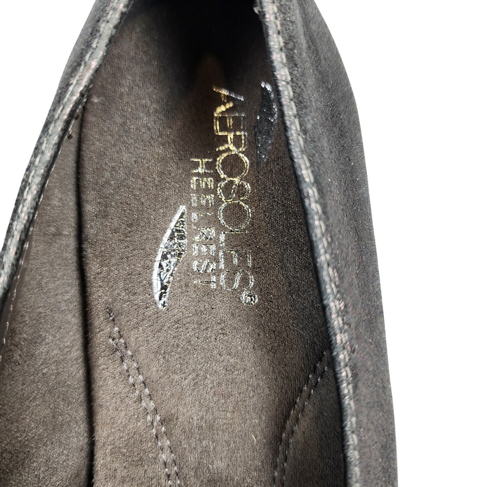 Aerosoles Best Dressed Metallic Pewter Leather Rose Rhinestone Kitten Heels 10M - Picture 5 of 9